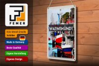 Blechschild Reise 20x30cm Warnemünde Ostseebad Schiffe Boot Meer