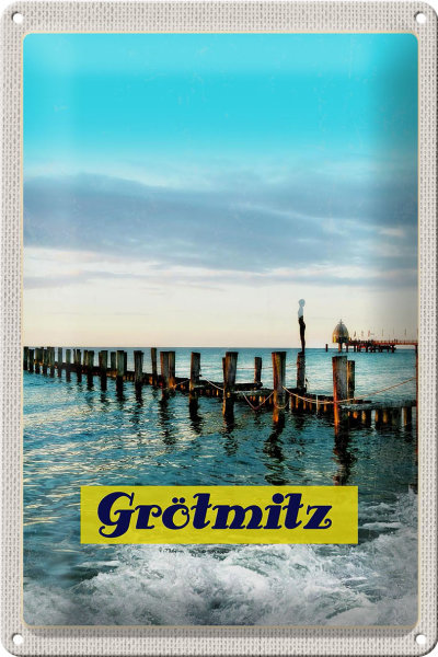 Blechschild Reise 20x30cm Grötmitz Meer Strand Urlaub Wellen