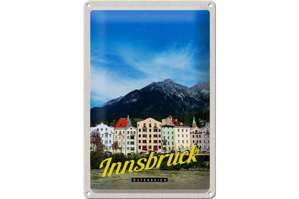 Blechschild Reise 20x30cm Innsbruck Gebirge Natur Aussicht Stadt