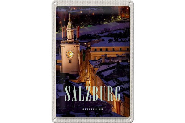 Blechschild Reise 20x30cm Salzburg Österreich Kirche Altstadt