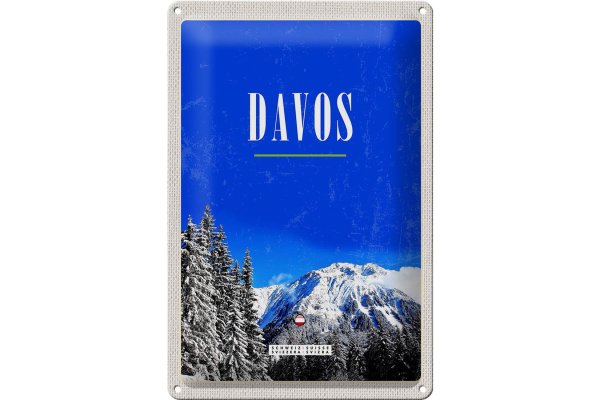 Blechschild Reise 20x30cm Davos Winterzeit Skiurlaub Wintertour