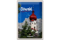 Blechschild Reise 20x30cm Ehrwald Österreich Kirche roter Dach