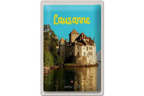 Blechschild Reise 20x30cm Lausanne Schloss See Schweiz Reiseziel