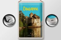 Blechschild Reise 20x30cm Lausanne Schloss See Schweiz Reiseziel