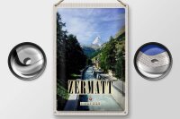 Blechschild Reise 20x30cm Zermatt Fluss Natur Wälder Urlaubsort