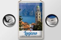 Blechschild Reise 20x30cm Lugano Schweiz See Kirche Gebirge