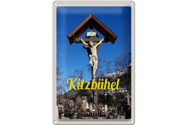 Blechschild Reise 20x30cm Kitzbühel Österreich Jesus Skulptur
