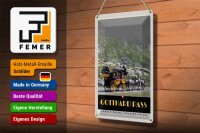 Blechschild Reise 20x30cm Gotthard Pass Schweiz Pferdekutsche