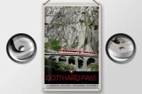 Blechschild Reise 20x30cm Gotthard Pass Schweiz rote Lokomotive