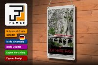 Blechschild Reise 20x30cm Gotthard Pass Schweiz rote Lokomotive