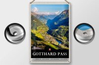 Blechschild Reise 20x30cm Gotthard Pass Wanderung Natur Wälder