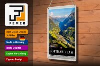 Blechschild Reise 20x30cm Gotthard Pass Wanderung Natur Wälder