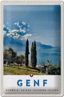 Blechschild Reise 20x30cm Genf Schweiz See Natur Himmel Urlaub