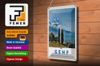 Blechschild Reise 20x30cm Genf Schweiz See Natur Himmel Urlaub