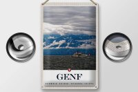 Blechschild Reise 20x30cm Genf Schweiz Schiffe Gebirge Himmel