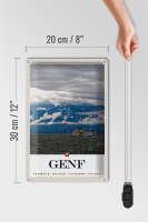 Blechschild Reise 20x30cm Genf Schweiz Schiffe Gebirge Himmel
