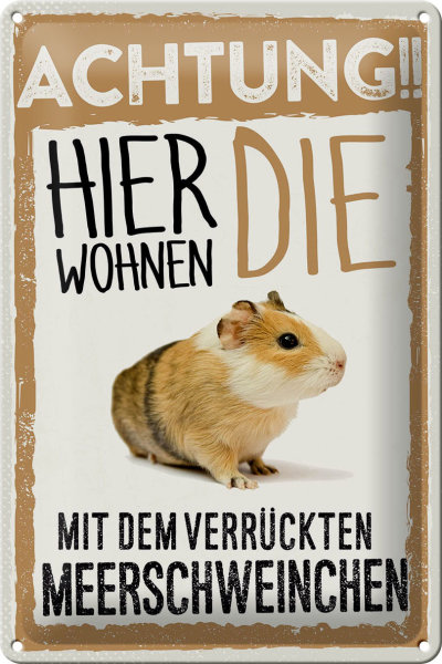 Blechschild Spruch 20x30cm Achtung hier Meerschweinchen
