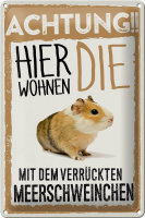 Blechschild Spruch 20x30cm Achtung hier Meerschweinchen