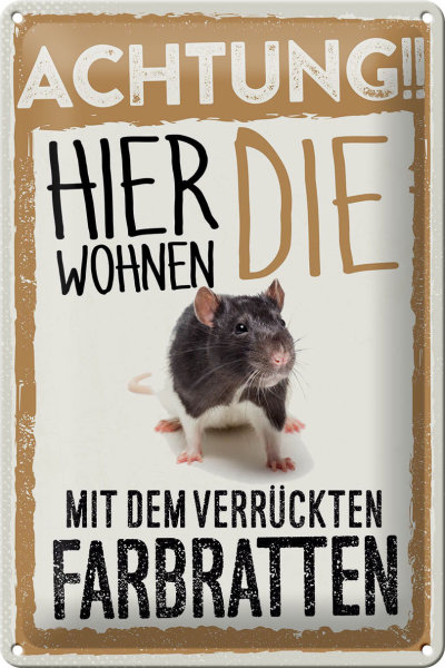 Blechschild Spruch 20x30cm Achtung hier Farbratten