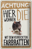 Blechschild Spruch 20x30cm Achtung hier Farbratten