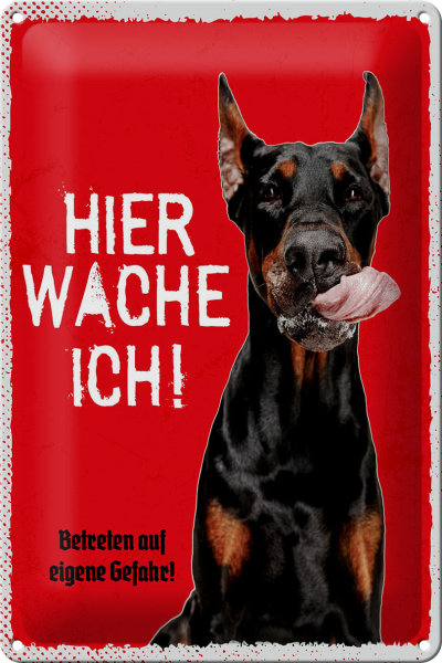 Blechschild Spruch 20x30cm Doberman hier wache eigene Gefahr
