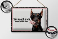 Blechschild Spruch 30x20cm Doberman hier wache ich