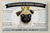 Blechschild Spruch 30x20cm Tiere Mops willkommen wohne hier