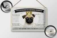 Blechschild Spruch 30x20cm Tiere Mops willkommen wohne hier