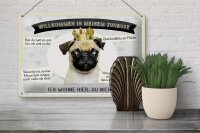 Blechschild Spruch 30x20cm Tiere Mops willkommen wohne hier