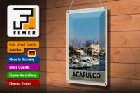 Blechschild Reise 20x30cm Acapulco Mexiko Yacht Gebirge Meer