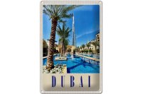 Blechschild Reise 20x30cm Dubai Palmen Wolkenkratzer Urlaub