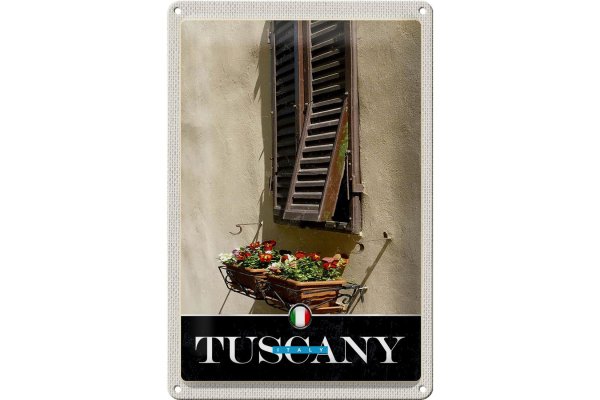 Blechschild Reise 20x30cm Toskana Italien Fenster Blumen Schild