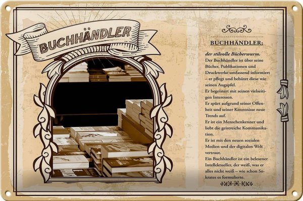 Blechschild Berufe 30x20cm Buchhändler Bücher Aufapfel Trends