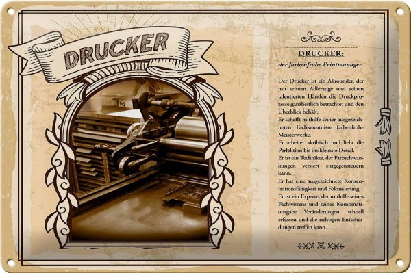 Blechschild Berufe 30x20cm Drucker Printmanager Adlerauge