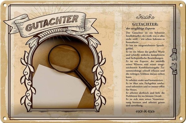 Blechschild Berufe 30x20cm Gutachter sorgfälltiger Experte