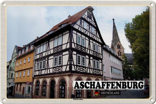 Blechschild Städte Aschaffenburg Stiftbaslika Altstadt 30x20cm