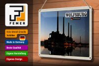 Blechschild Städte Wolfsburg VW-Kraftwerk Fluss 30x20cm