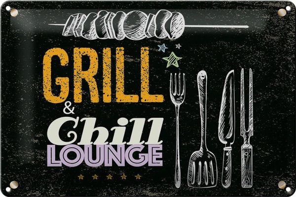 Blechschild Spruch Grill & Chill Fleisch Grillen 30x20cm