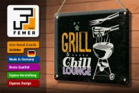 Blechschild Spruch Grill & Chill Lounge 5 Sterne 30x20cm