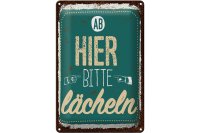 Blechschild Spruch Ab hier bitte lächeln Lachen Glück 20x30cm
