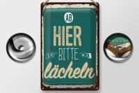 Blechschild Spruch Ab hier bitte lächeln Lachen Glück 20x30cm