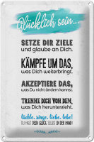 Blechschild Spruch Glücklich sein setze dir Ziele 20x30cm