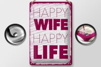 Blechschild Spruch Frau Happy wife happy Life 20x30cm