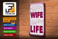 Blechschild Spruch Frau Happy wife happy Life 20x30cm