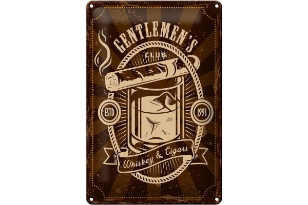 Blechschild Spruch Gentlemen`s Club Whiskey & Cigars 20x30cm