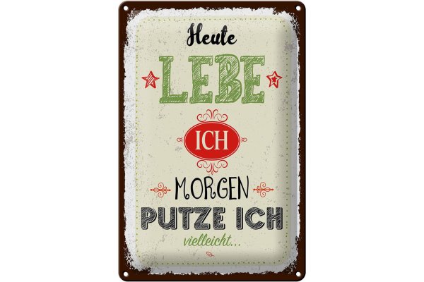 Blechschild Spruch Heute lebe ich morgen putze ich 20x30cm