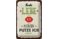 Blechschild Spruch Heute lebe ich morgen putze ich 20x30cm