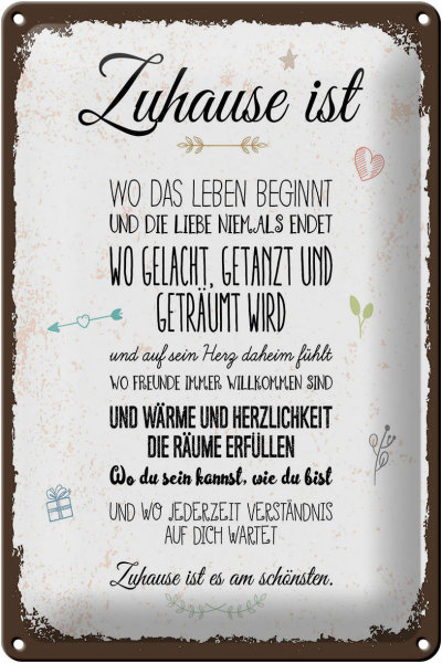 Blechschild Spruch Zuhause ist wo das Leben beginnt 20x30cm