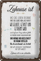 Blechschild Spruch Zuhause ist wo das Leben beginnt 20x30cm