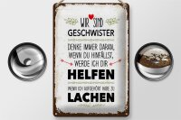 Blechschild Spruch Geschwister wir lachen helfen 20x30cm